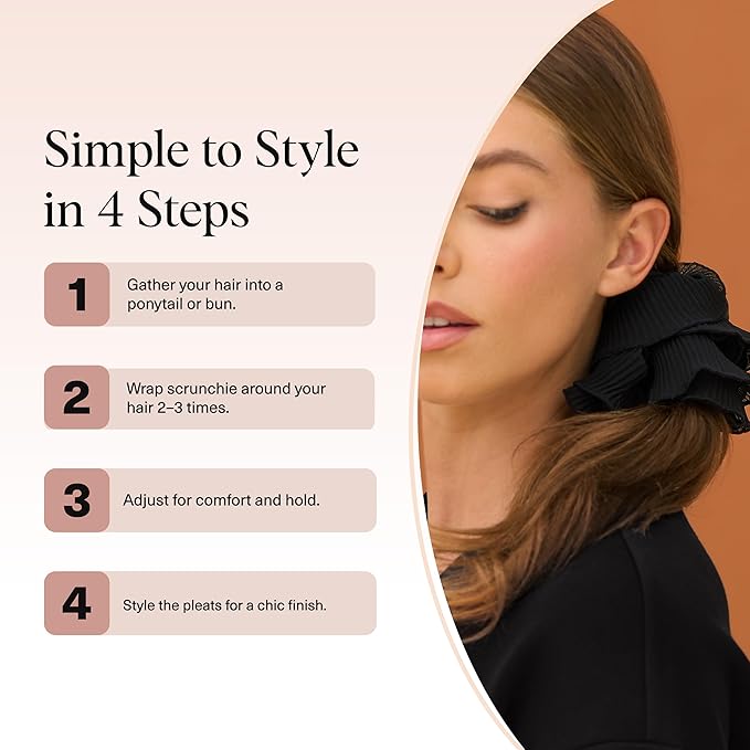 Kitsch Pleated Scrunchie for Women - No Crease Hair Ties No Damage, Stylish and Comfortable Fabric Ponytail Holders for Everyday Hairstyles & Spooky Season Looks | Ideal Gifts for Women - 1pc