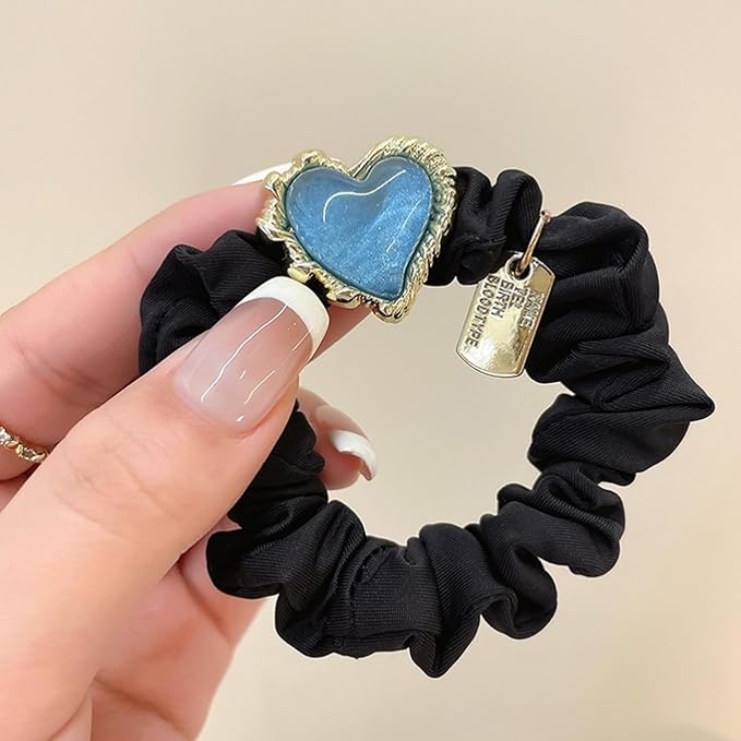 Silk Scrunchies Hair Ties 3Packs – Super Soft Thin Hair Scrunchies, Gentle on Hair, Heart Decorated Hair Accessories for Women