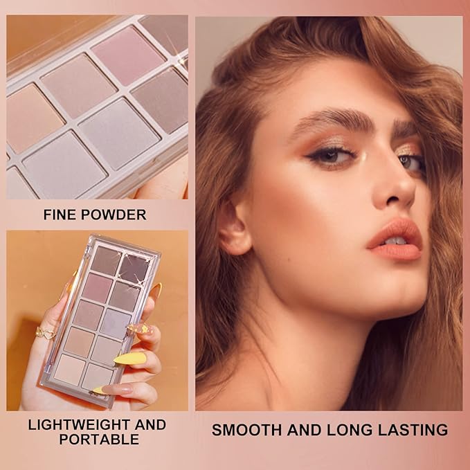 Erinde 10 Colors Nude Eyeshadow Palette, Taupe Brown Mavue Matte Eye Shadow Palette Makeup, Neutral Grey Smokey Eye Pallete, Ultra-Blendable, Long Lasting Natural Eyeshadow for Older Women, Cement