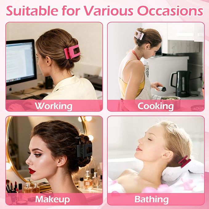 French Flat Hair Clips for Women 6pcs Hair Claw Clips for Thick or Thin Hair Matte Claw Clips for Girls Barrettes Non-Slip Strong Hold Hair Accessories for Women (Pink)