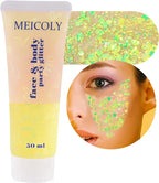 MEICOLY Chameleon Yellow Body Glitter,Chunky Yellow Face Glitter for Halloween,Color Changing Mermaid Hair Glitter Face Paint,Festival Party Cheer Glitter,50ml