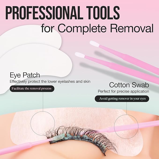 LASHVIEW Eyelash Extension Remover Cream Gentle Lily Formula, Lash Removal Kit with Eye Patches & Cotton Swabs(10g)