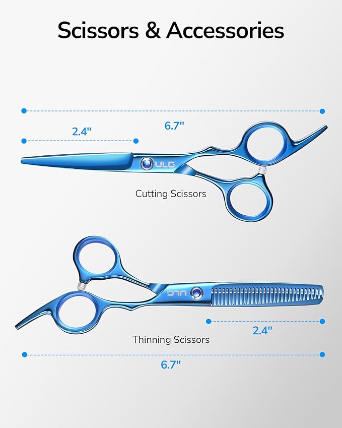 ULG Hair Cutting Scissors Thinning Shears Kit Professional Barber Hairdressing Texturizing Salon Razor Edge Scissor Japanese Stainless Steel 6.5 inch Blue