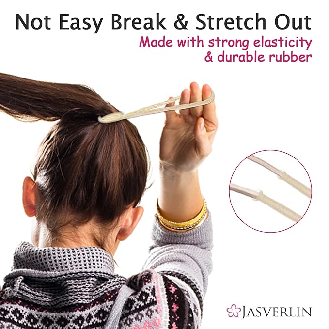 No Metal Hair Ties, Light Blonde, 50 Pieces, Elastic Ponytail Holders, No Pull Braided Hair Tying Bands