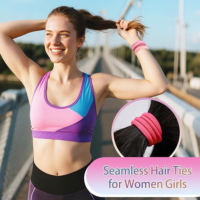 Bessrung 100PCS Elastic Hair Ties No Damage, Seamless Nylon Hair Bands for Women Girls, Soft Stretchy Ponytail Holder No Crease Hair Ties for Thick Thin Hair Christmas Gift(Dark Pink, Light Pink)