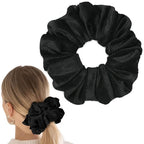 CEELGON Black Big Corduroy Scrunchie 6.5 Inches Jumbo Scrunchies Hair Ties Oversized Ponytail Holder for Thick Curly Hair Extra Large Hair Accessories for Women (Black)