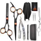Hair Scissors Thinning Shears for Hair Cutting, Fcysy Professional Barber Blending Shears Kit with Straight Edge Razor Barber Tools, Hairdressing Trimming Scissors for Men Women