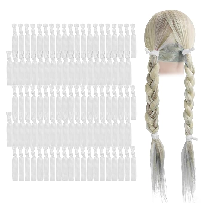 MEEDEE 100 Pack White No Crease Soft Ribbon Knotted Hair Ties - No Damage Ouchless Pony Tails & Yoga Bracelets for Women