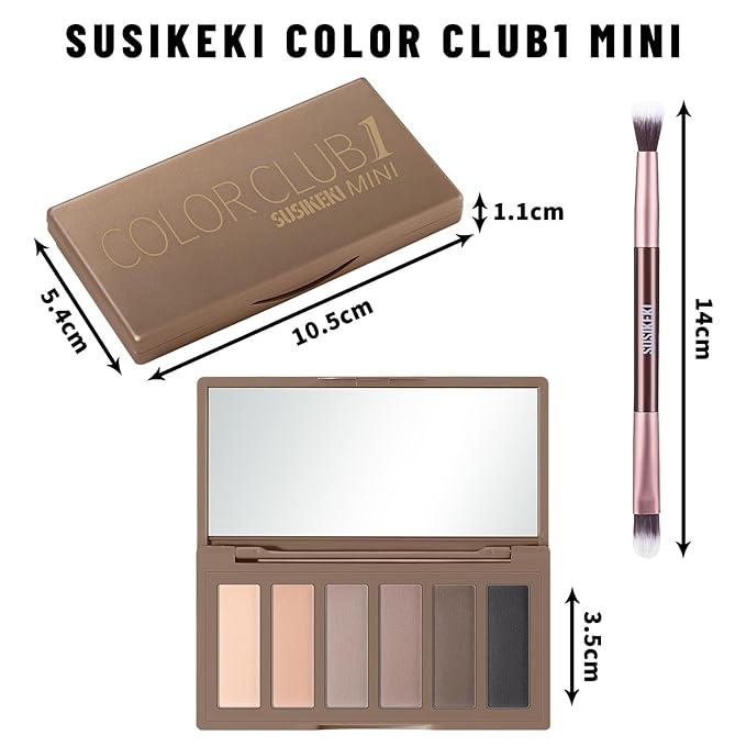 6 Colors Mini Eyeshadow Makeup Palette with Brush Neutral Nude Smoky Eye Shadow Taupe & Brown Matte Make Up Pallet with Mirror Highly Pigmented Long Lasting Waterproof Travel Size Gift Kit