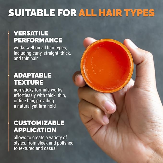 Hair Styling Pomade for Men, Strong Hold with Medium Shine, Water-Based Hair Wax, Classic Gentleman Grooming Product, Flexible All-Day Hold, Easy Rinse, 3.52 oz