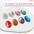 ROSALIND 8PCS Cateye Gel Polish with Magnet Stick - Magnetic Cat Eye Gel Nail Polish Sparkle Diamond Effect Magic Magnetic Glitter Soak Off Led Nail Art DIY Salon Gifts For Women