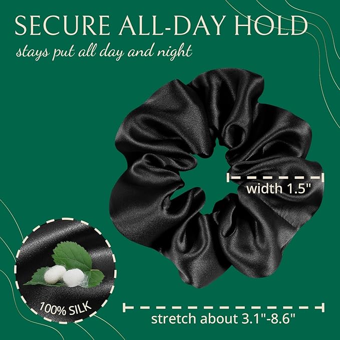 Joyhabit Silk Scrunchies for Women and Girls, Black, 3 Pieces, 4CM Hair-Friendly Cute & Durable Hair Ties for Women, Great for Bedtime and Everyday Style