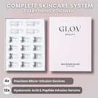 Glov Beauty Micro Infusion System for Face & Lips – 0.25mm 24k Gold Cosmetic Facial Stamp with Hyaluronic Acid, Collagen Peptides & Licorice Root Serum Ampoules (4x Infusion Application, 12x Serums)