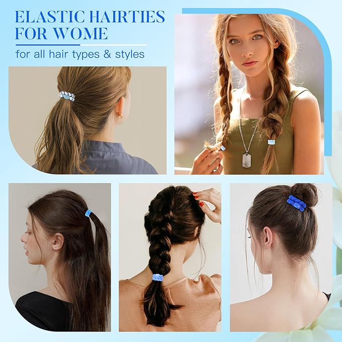 Hair Ties No Damage - 10PCS Ponytail Holders - Elastic Hair Ties for Thick Hair - Braided Hair Bands for Women Girls's Hair (21.Blue Sky2)