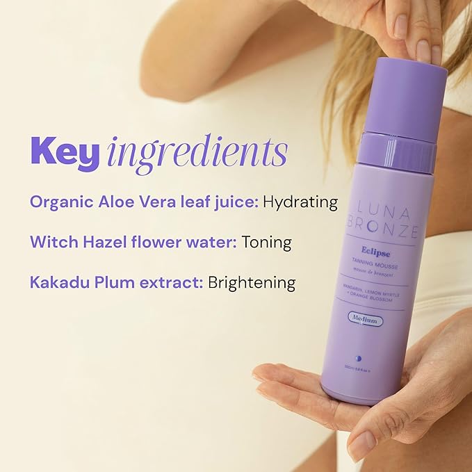 Luna Bronze Eclipse Self Tan Mousse (Medium) | Streak Free Natural Sunless Tanner, Devlops a Golden Tan Over 6-8 Hours | Lightweight Formula with Organic Aloe Vera | Australian Made (200ml/6.7 fl. oz)