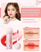 RUNBEN Kids Tinted Lip Oil, 48H Lasting Moisturizing, Glossy Lip Glow Oil, Safe & Non-toxic Makeup for Girls & Teen （Red）