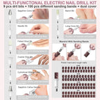 2 Pack Electric 9-in-1 Cordless Nail Drill with 100 Bits, 5 Speeds, Home & Salon Must-Have