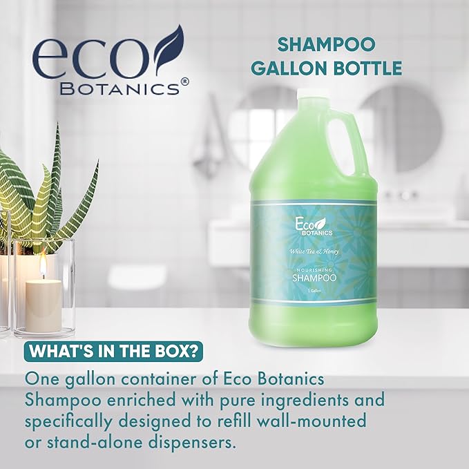 Terra Pure 1-Shoppe Eco Botanics Natural Shampoo with Raw Honey & White Tea | Gallon Jug Bulk Toiletries for Airbnb, Vacation Rentals, and Home Bathroom | Refill For Soap Dispensers