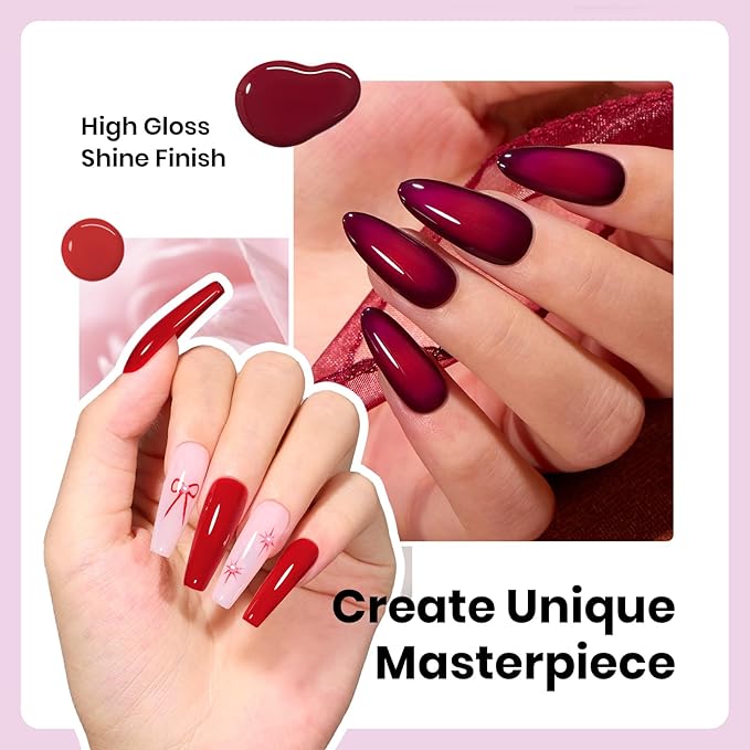 Beetles Winter Gel Nail Polish Set – 6 PCS HEMA-Free Gel Nail Kit Burgundy Dark Red Brown Black Gray UV Nail Polish Color DIY Midnight Elegance Manicure Home Salon Christmas Gifts for Women