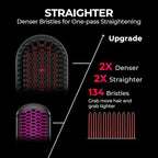 TYMO Hair Straightener Brush - Upgraded Ionic Plus Straightening Brush with Dense Bristles, 16 Temps, Dual Voltage | Ceramic Hot Comb for Women | Flat Iron for Thick Curly Hair, Black