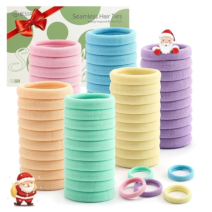 100 Pcs Thick Seamless Spring Hair Ties, Ponytail Holders Hair Accessories No Damage for Thick Hair Christmas Gift(Spring Colors)
