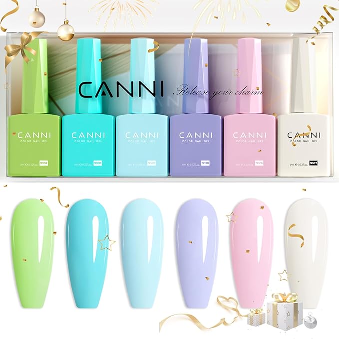 CANNI 6Pcs 9ml Hema-Free Gel Nail Polish Set- Green Blue Purple Pink Milky White Colors Gel Polish Kit, Soak Off LED Nail Gel Manicure Kit DIY at Home Salon Gifts for Women Girls
