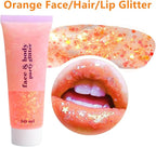 Go Ho Orange Face Body Glitter,Sparkle Orange Face Paint Glitter Makeup,Holographic Chunky Sequins Glitters Gel for Eye Lip Hair Nails,Halloween SFX Makeup Accessories,52g