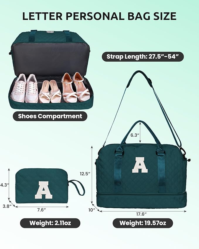 Gifts for Teenage Girls-Initial Travel Bag with Shoe Compartment, Personalized Weekender Bag, Monogram Overnight Bag for Women, Letter Travel Bag with Makeup Bag Graduation Gifts (Letter Y)