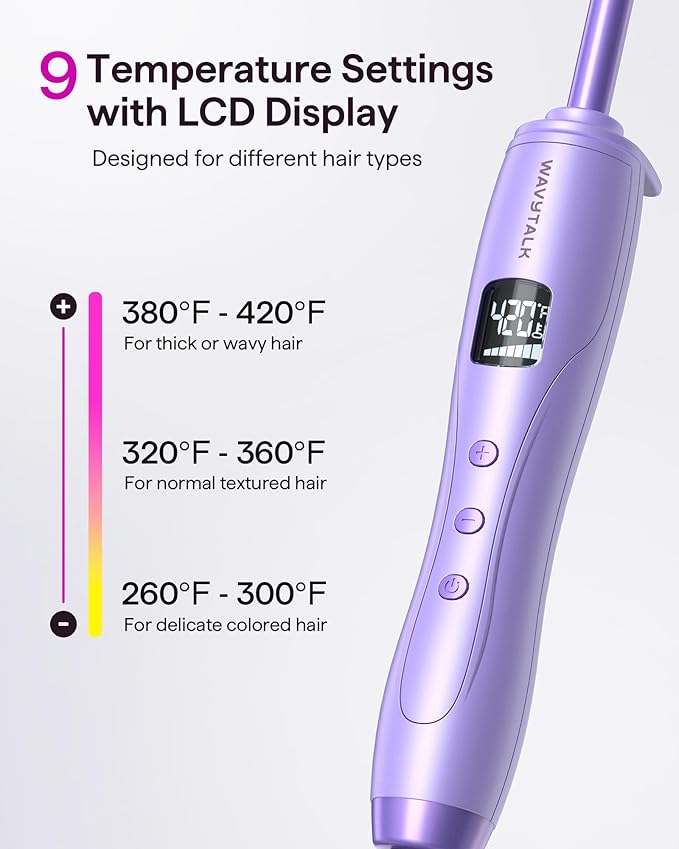 Wavytalk 3/8 Inch Small Curling Iron, Curling Wand for Short & Long Hair, Ceramic Small Barrel Curling Iron with Adjustable Temperature, Include Heat Resistant Glove (Purple)