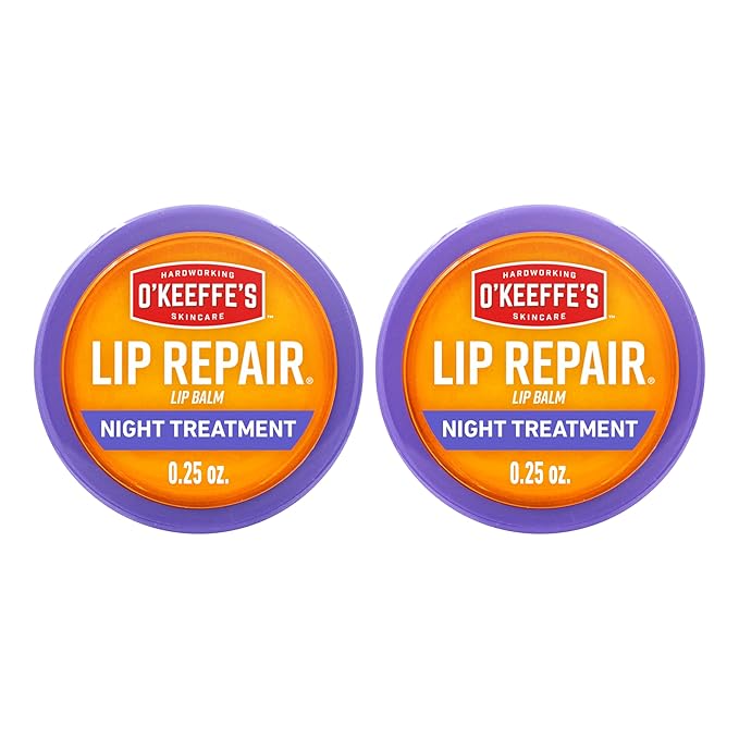 O'Keeffe's Lip Repair Night Treatment Lip Balm for Dry, Cracked Lips - 0.25 Ounce Jar (2 Pack) - Moisturizer for Extremely Cracked, Dry Lips