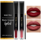 MAKI YIKA 2Pcs Matte Liquid Lipstick Set Dark Red Nude Lipstick Long Lasting Smudgeproof Transfer Proof Lip Makeup, DarkRed/Nude