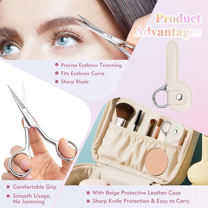 3.8 Inch Silver Eyebrow Scissors, Stainless Steel small scissors for Personal Care, Professional Grooming Scissors for Eyebrows, Mustache & Beard Hair Trimming