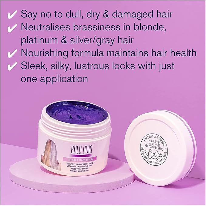 BOLD UNIQ Purple Hair Mask For Blonde, Platinum, Bleached, Silver, Gray, Ash & Brassy Hair & BoldPlex 3 Bond Restore Treatment - Remove Yellow Tones & Condition Dry, Damaged Hair, Cruelty Free & Vegan