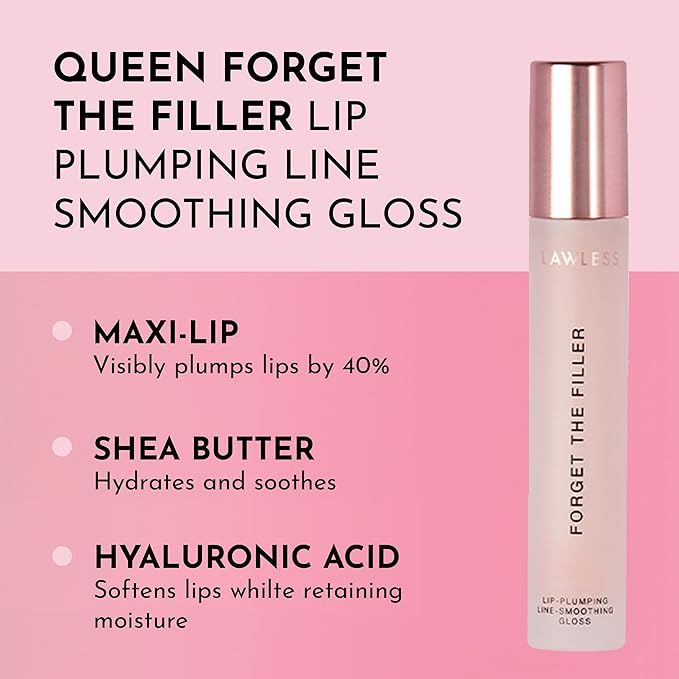 Lawless Queen Forget the Filler Lip Plumping Line Smoothing Gloss - Rosy Outlook - Premium Volumizing Lip Gloss with Natural Ingredients Designed to Plump, Firm, and Hydrate Lips 0.19 oz