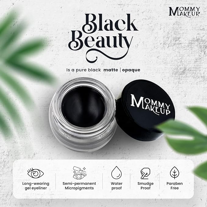 Mommy Makeup Waterproof Stay Put Gel Eyeliner Pot with Micropigments - Smudge-Proof, Long Lasting, Highly Pigmented Cream Eye Liner, 0.14 oz (Black Beauty)