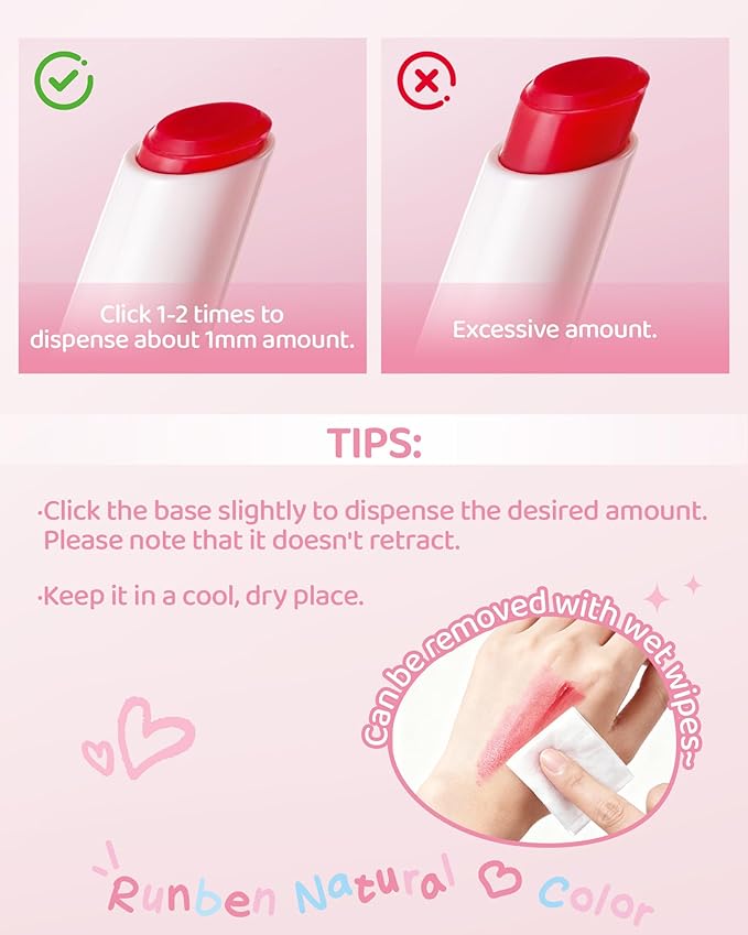 RUNBEN Kids Tinted Lip Balm, Fresh Cherry Lips Gloss, 24H Moisturizing, Safe & Non-toxic Lipstick for Kids & Teen, Christmas Makeup Gift for Girls, 2g