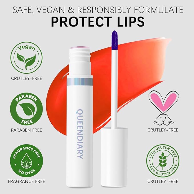 QueenDiary lip stain peel off lip gloss all day long lasting Waterproof and Transferproof lip tint - matte finish peel off lip liner (04#Steady)