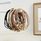 10pcs Brown Hair Ties with Gold & Crystal Beads, Thin Elastic Ponytail Holders for Women, No Damage, Stylish Hair Accessories