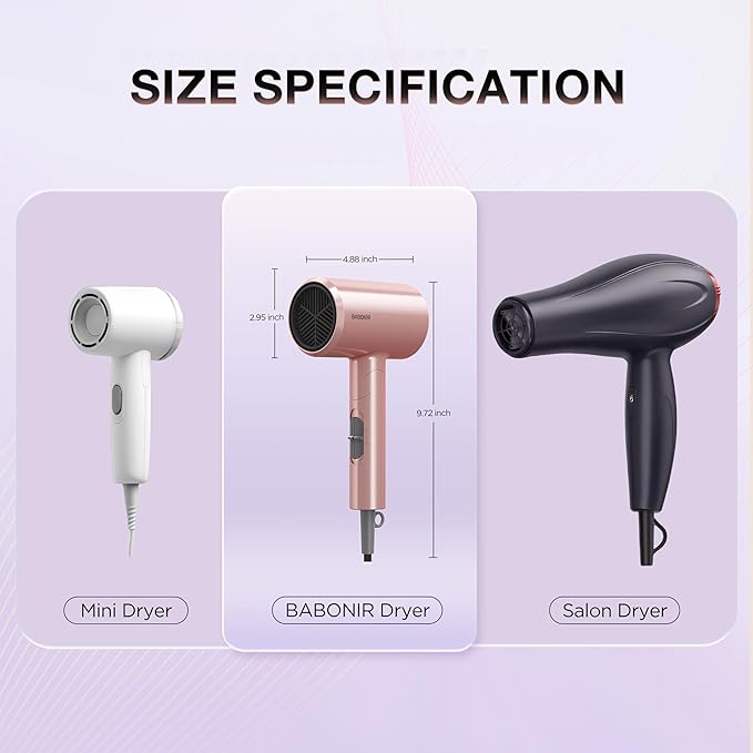 Ionic Diffuser Hair Dryer for Curly Hair, 1875W Fast Drying Blow Dryer with Diffuser and Concentrator Nozzle, Compact & Portable Negative Ion Hairdryer Blowdryer, 3 Heat 2 Speed Settings, Pink