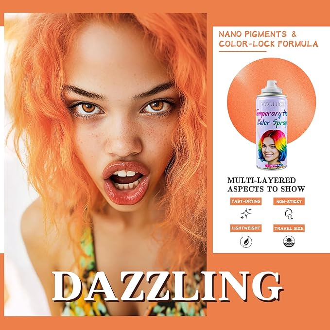 Orange Hair Spray Color Temporary, Hair Color Spray 1-Day Hair Dye Colored for Kids Women Men, Hair Wax Color Washable, Hair Paint for Halloween Party Fast-Drying, Non-Sticky 4.06 Fl Oz