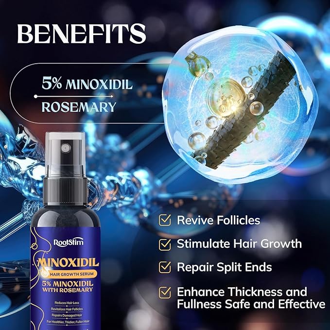 5% Minoxidil Hair Growth for Men and Women: Extra Strength Minoxidil Hair Loss Treatment Serum with Rosemary for Faster Stronger Thicker Hair Growth 2 FL OZ