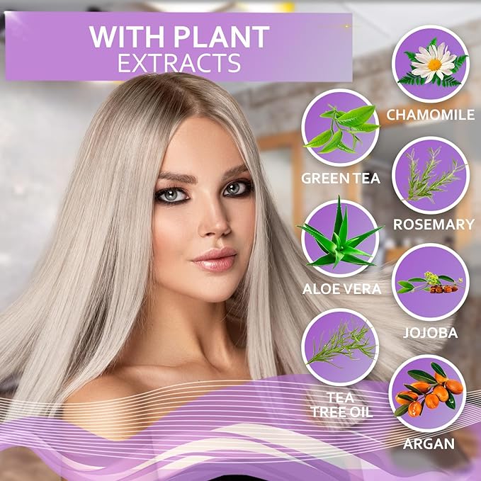 Purple Shampoo - Toner for Blonde Hair - Sulfate and Paraben Free - More Balanced Color Treated, Bleached, Silver, White and Gray Hair - No More Orange, Straw Yellow and Brassy Tones - Women and Men