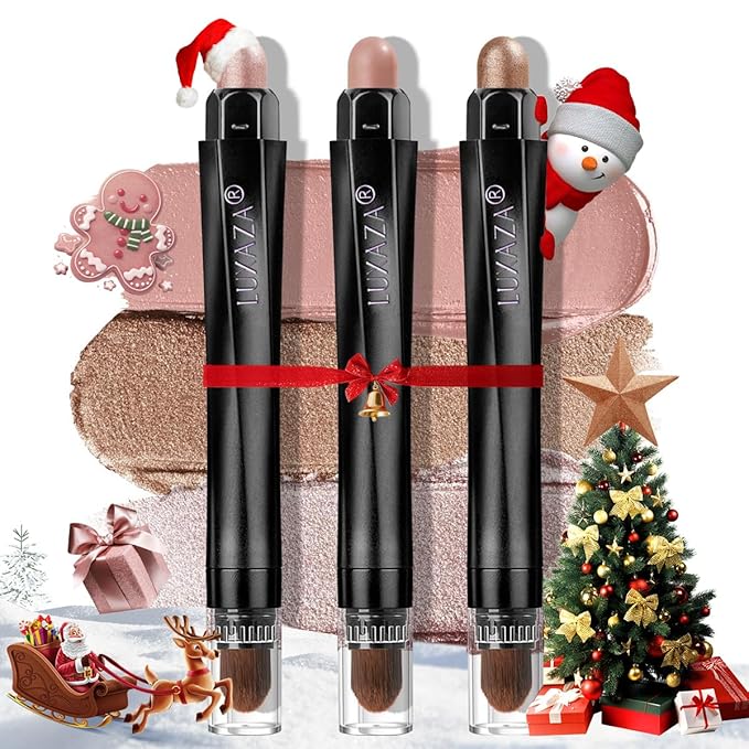 Brown Eyeshadow Stick Makeup Set 3PCS, Neutral Shimmer And Matte Cream Eye Shadow Palette, Metallic Bronze Smoky Eyeliner Brightener Crayon Pencil Kit, Ideal Gift for Women -Rosewood Bloom