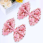 Velvet Sequin Hair Bows Elegant Rose Gold Bow for Women Girls, 4in Glitter Handmade Hair Clips Alligator Clips Ponytail Holder Hair Accessories for Christmas, Birthday Party, Wedding, Valentines