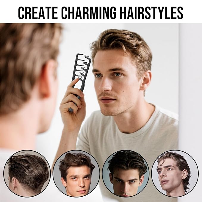 Volumizing Texture Comb, Wide-Tooth Hair Styling Comb for Men & Women, Fluffy Curly Texture Roots Volume Combs, Bangs Seam Grooming Styling Tool, Black