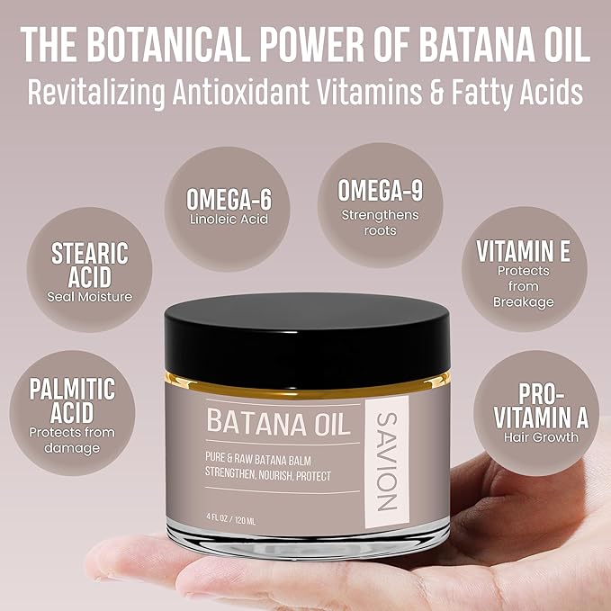 SAVION Raw Batana Oil for Hair Growth - 100% Pure Unrefined Organic Batana Oil Paste, Natural Hair Treatment for Thick Strong Strands - Honduras Sourced - Includes a Shower Cap, 4 Fl Oz, 120 ML