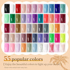 JODSONE 60 PCS Gel Nail Polish Set with 5 Bottles of Base and Glossy Matte Top Coat Soak off Gel Nail Set Suitable for All Seasons Gifts