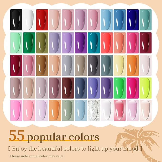 JODSONE 60 PCS Gel Nail Polish Set with 5 Bottles of Base and Glossy Matte Top Coat Soak off Gel Nail Set Suitable for All Seasons Gifts
