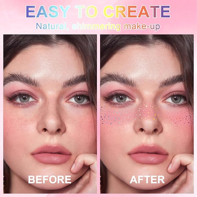 10Pcs Rainbow Face Makeup Patches, Glitter Freckles Face Tattoo for Teenagers & Young Women, Sparkle Freckles Waterproof Face Glitter Freckles for Christmas (10PcsI Blush)