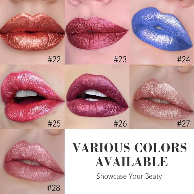 Kaely 2-in-1 Royal Blue Metallic Lipstick and Lip Liner Makeup, Shimmer Liquid Metallic Lipsticks for Women, Glitter Lip Gloss Stain Long Lasting Waterproof Smudge Proof 24 Hour, Cruelty-Free 24